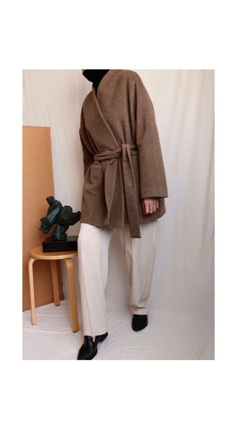 Ishiji Kimono Jacket 和服式羊毛混紡短大衣 摩卡棕 限量 - 女大衣/外套 - 羊毛 