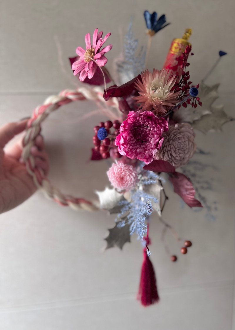 Blessing note string/peach pink/chrysanthemum/everlasting flower arrangement/New Year hangings/New Year flowers/New Year flower gift - Dried Flowers & Bouquets - Plants & Flowers Red