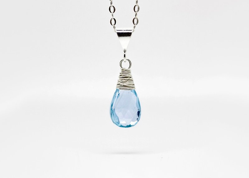 Sky Blue Topaz necklace for women Sterling silver chain blue drop gemstone - สร้อยคอ - เครื่องประดับพลอย สีน้ำเงิน
