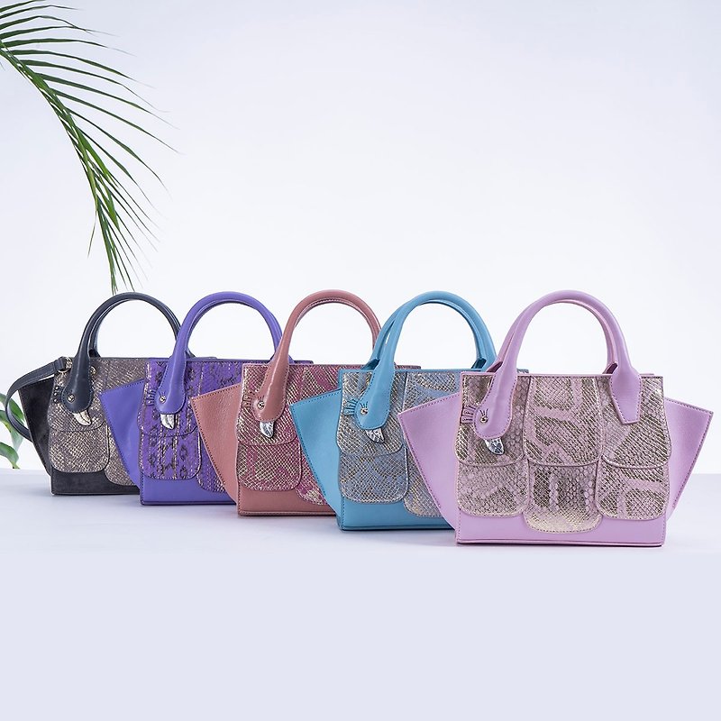 Handmade leather handbag leather design cross-body bag leather dumplings water snakeskin handbag - Handbags & Totes - Genuine Leather Gray