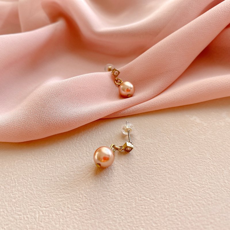香檳果-珍珠 黃銅耳環-可改夾 - 耳環/耳夾 - 銅/黃銅 多色