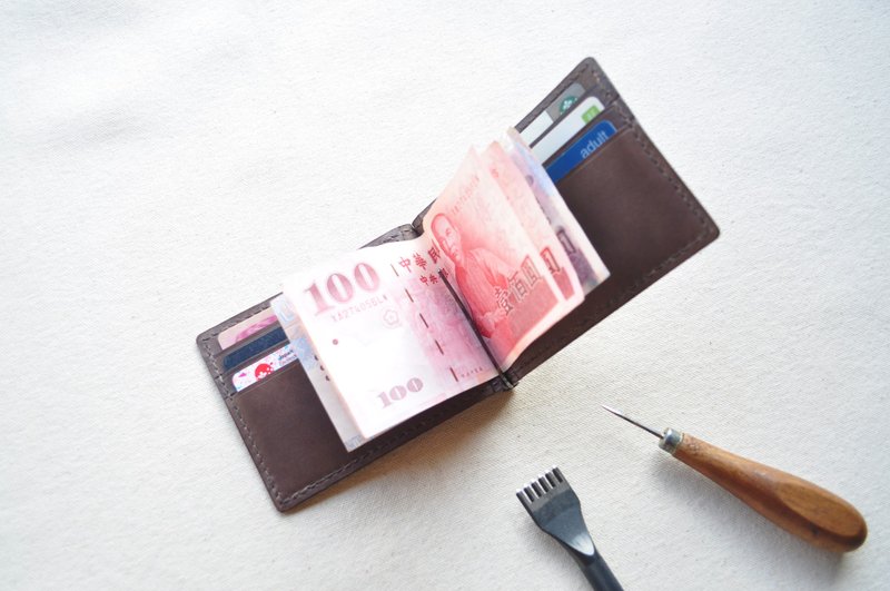 Leather short clip-banknote storage clip-Jiaocha - Wallets - Genuine Leather 