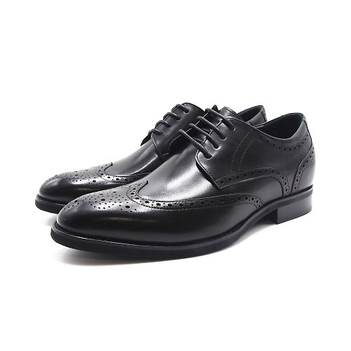 米蘭皮鞋Milano PQ(男)內增高翼紋雕花鞋 男鞋-黑色
