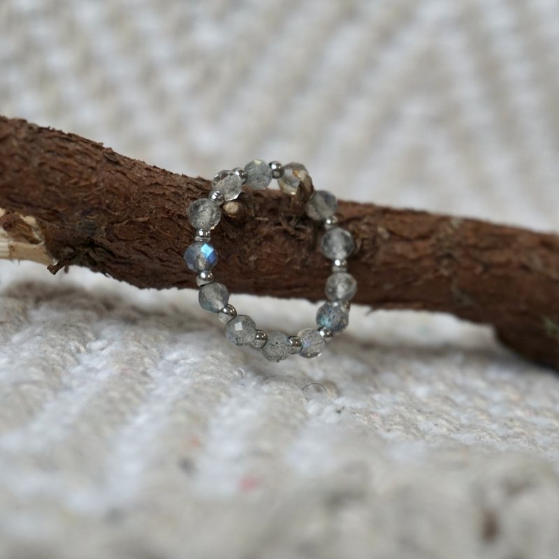 拉長石戒指 礦石戒指 水晶戒指 | 拉長石彈性鋼戒 RG-00011 - 戒指 - 半寶石 灰色