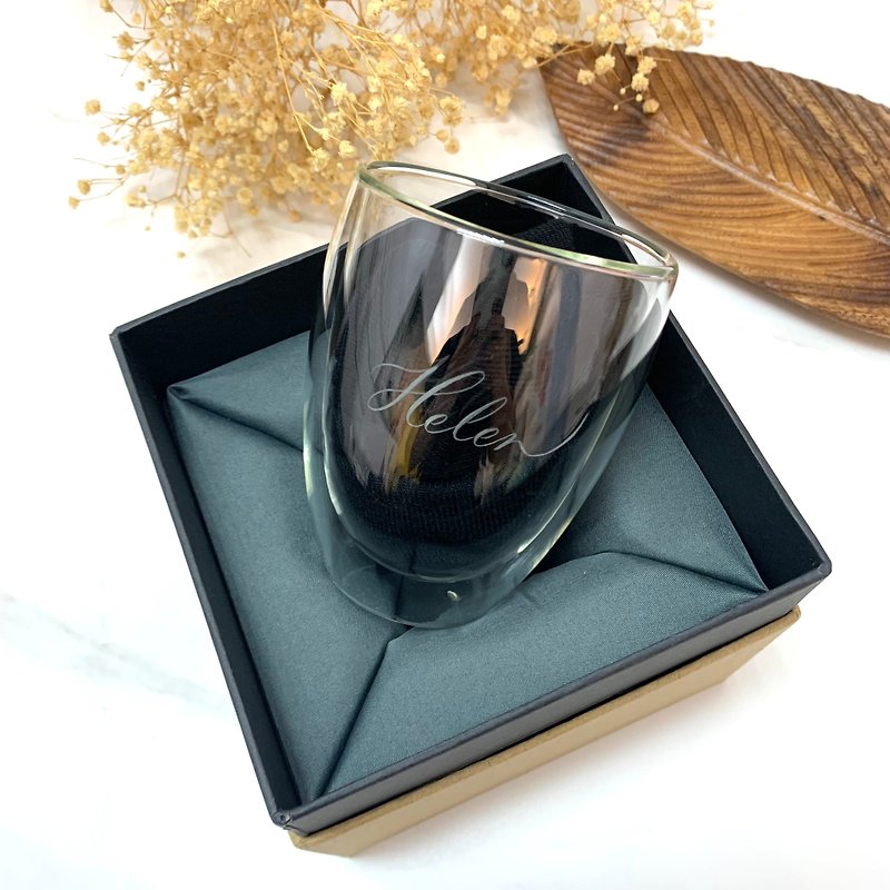 【客制】免費刻名 咖啡杯 雙層隔熱 禮盒包裝 - 咖啡杯/馬克杯 - 玻璃 透明