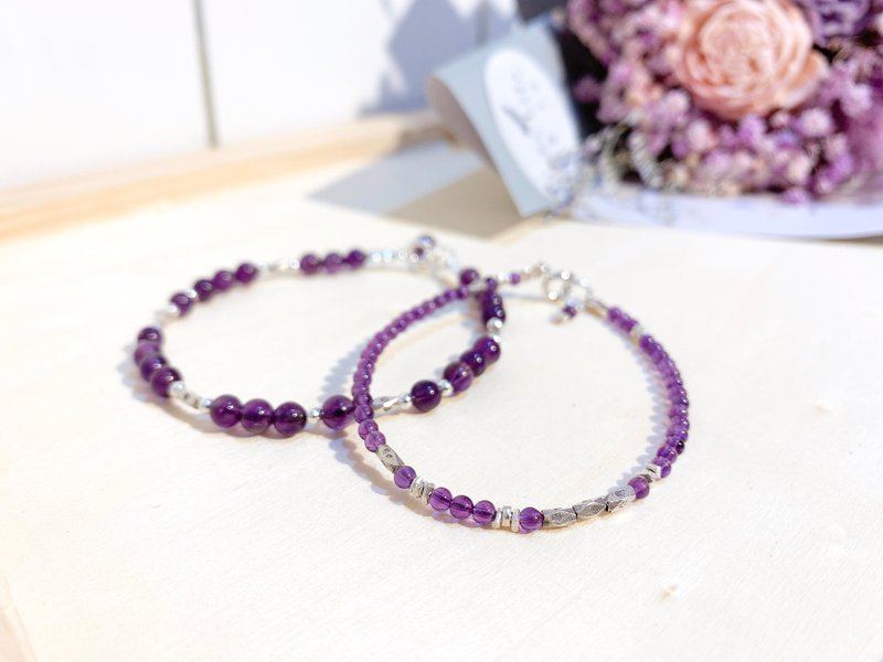 Ops Amethyst Gemstone Silver Handmade bracelet - สร้อยข้อมือ - เครื่องเพชรพลอย สีม่วง