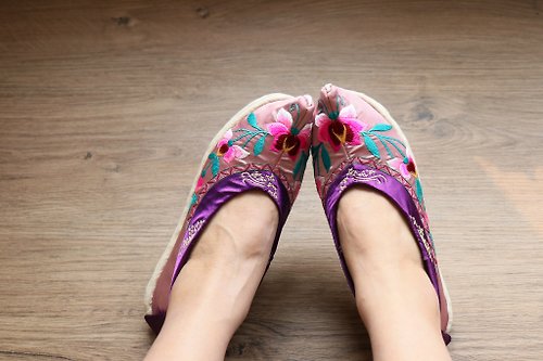 素果 手工繡花鞋 手工縫制千層底布鞋 紫玉蘭