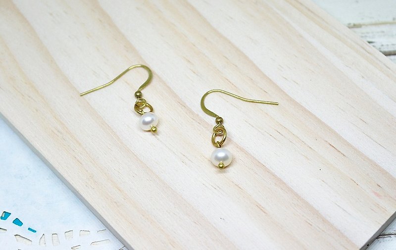 Bronze pearls * X * natural stone - hook earrings - Earrings & Clip-ons - Gemstone White