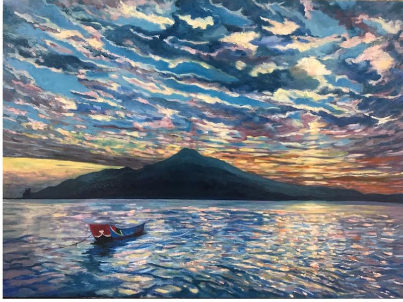 天使畫廊/淡水河夕陽/數位版畫/ 原創作品 - 海報/掛畫/掛布 - 棉．麻 藍色