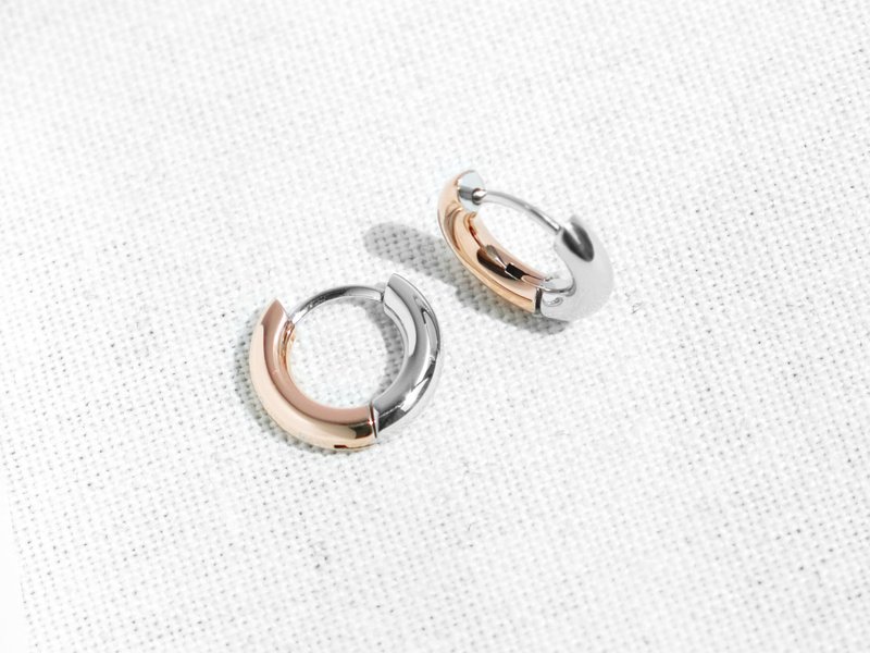 2-Tone Huggie Earrings | Rose Gold - Earrings & Clip-ons - Stainless Steel Gold