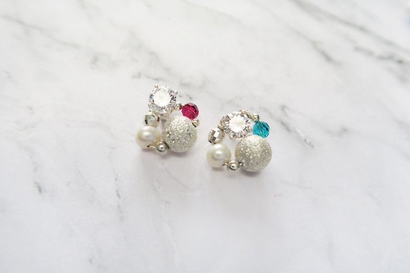 【出清品】925純銀 璀璨鋯石 珍珠 水晶 耳環 耳夾-兩色 - 耳環/耳夾 - 純銀 銀色