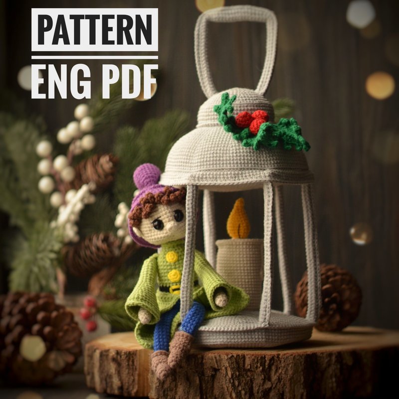 Christmas lantern with a candle crochet pattern,christmas elf toy pattern - 手工藝教學/工具書 - 其他材質 