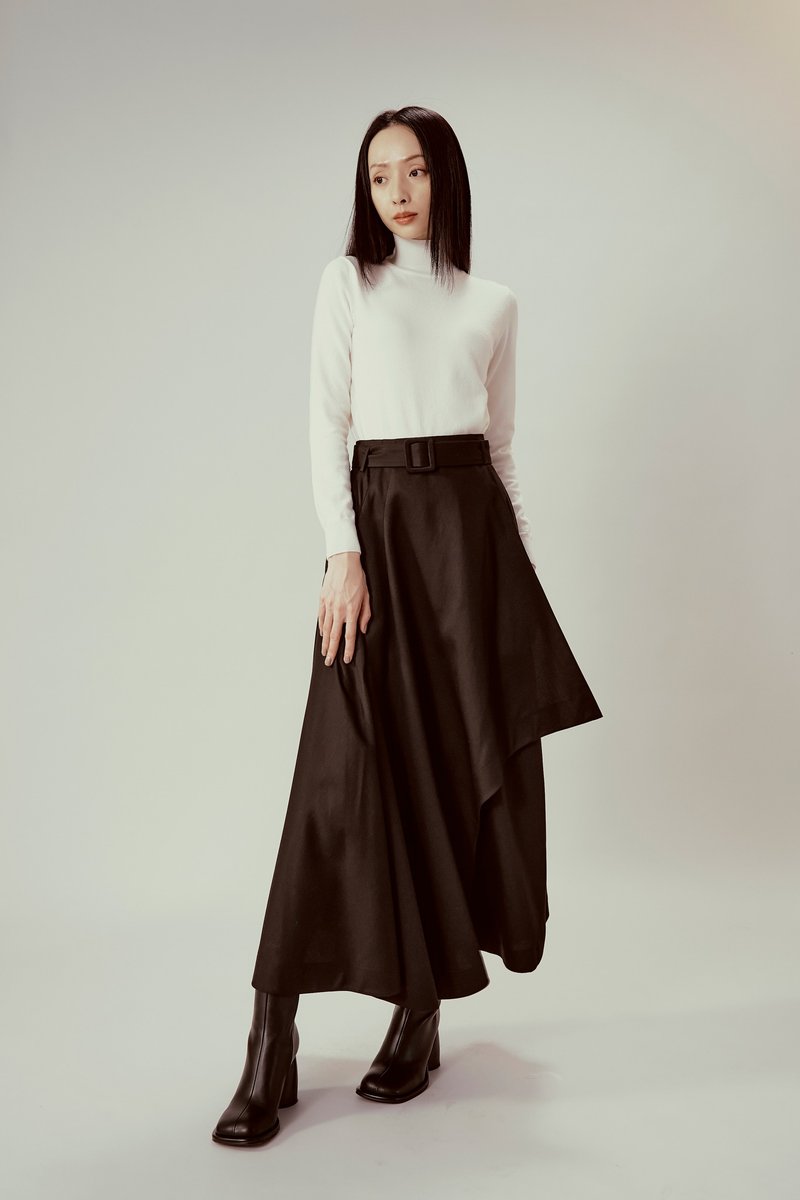 Black Burlap Buttoned Circle Skirt - กระโปรง - ผ้าฝ้าย/ผ้าลินิน ขาว