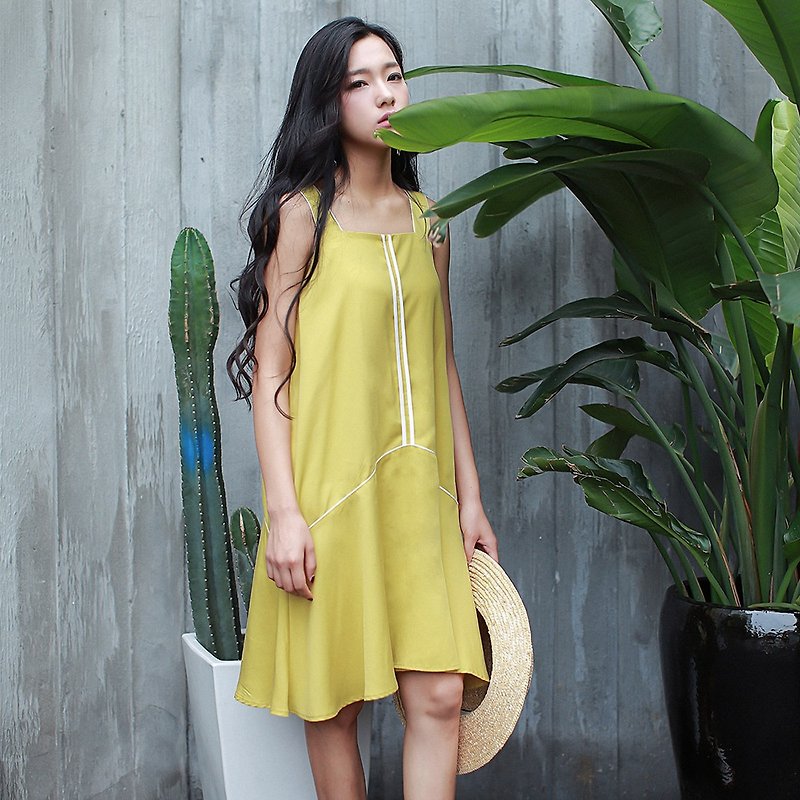 Annie Chen original design fruit sugar 2016 summer new Tencel literary casual solid color dress Sling Dress - ชุดเดรส - ผ้าฝ้าย/ผ้าลินิน สีเขียว
