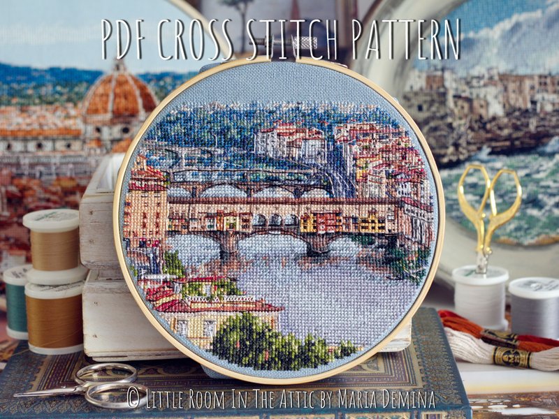 Ponte Vecchio, Florence, Italy - PDF cross stitch pattern - 手工藝教學/工具書 - 其他材質 