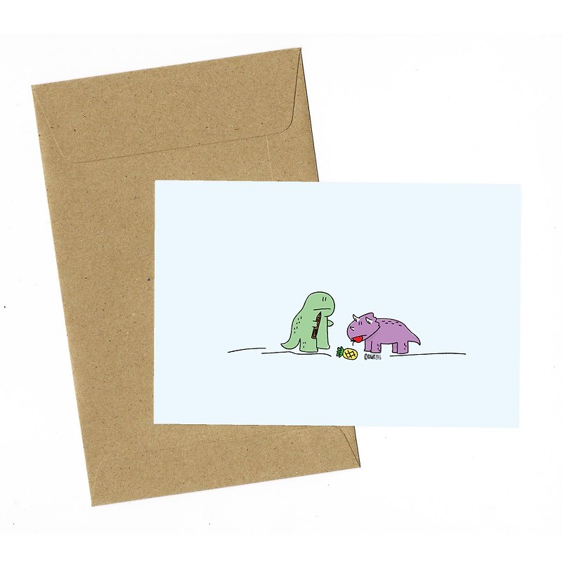 Dinosaur PPAP pen pineapple apple pen Card with envelope - การ์ด/โปสการ์ด - กระดาษ สีน้ำเงิน