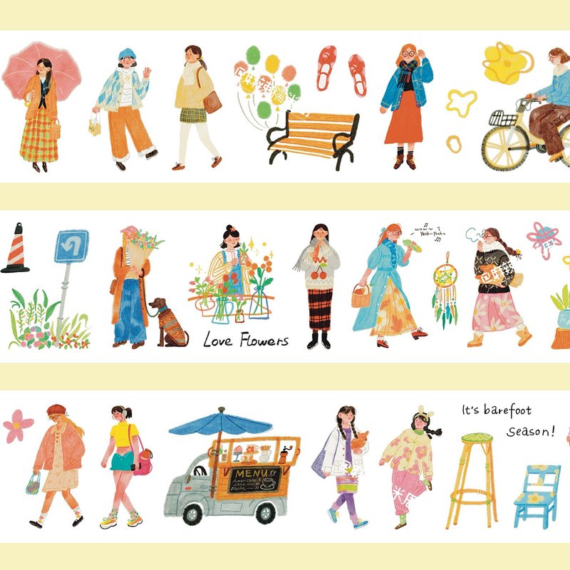 【膠帶】街角 PET 和紙膠帶 切膜 手帳隨心配 6.8米卷 - 紙膠帶/和紙/PET - 紙 多色