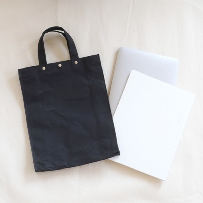 縱長帕拉芬帆布手提袋 - 手提包/手提袋 - 棉．麻 黑色