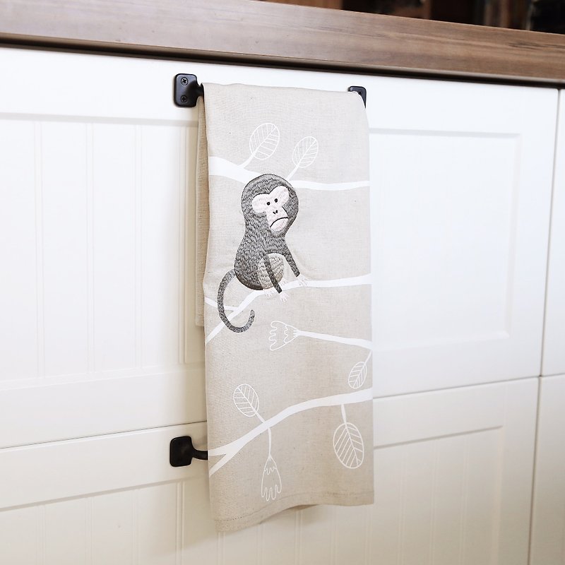 Taiwan macaque embroidery hand towel - Place Mats & Dining Décor - Cotton & Hemp Khaki
