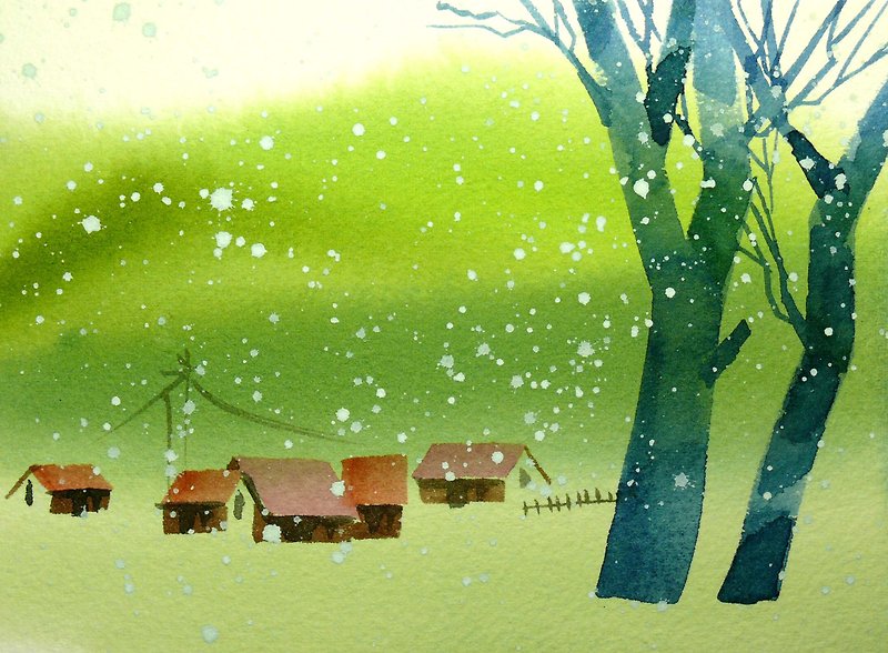 文青系樹林系列591-水彩手繪限量版明信片/聖誕卡 - 卡片/明信片 - 紙 綠色