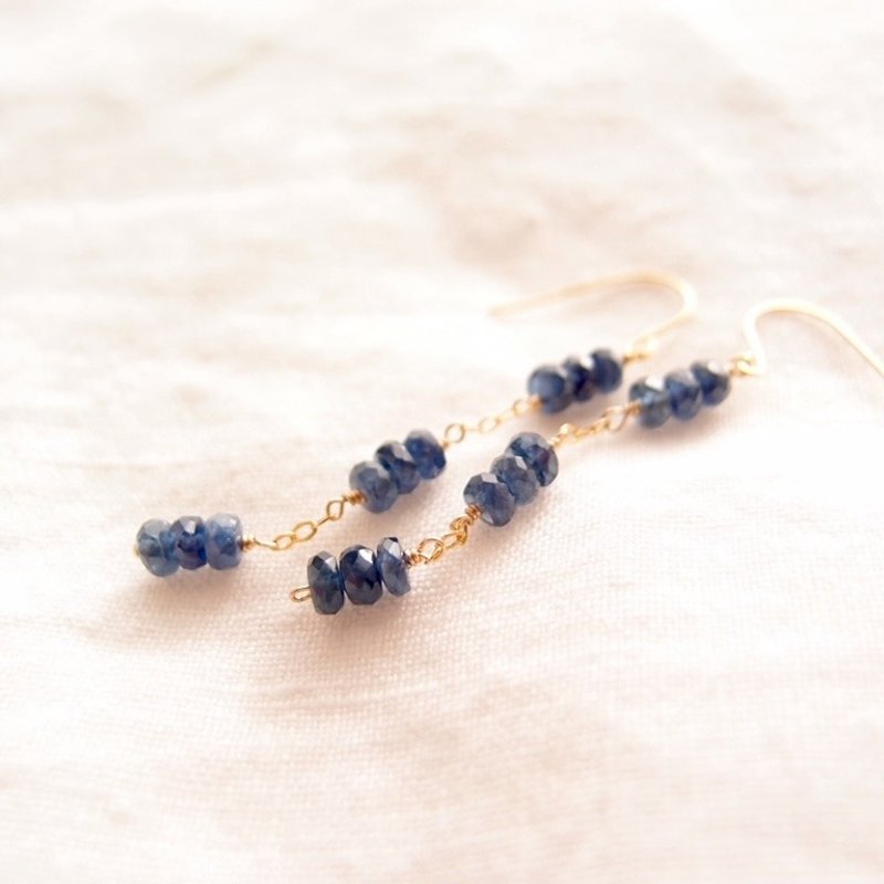 【K14gf】Blue Sapphire Long Earrings ブルーサファイア ロングピアス - 耳環/耳夾/耳骨夾 - 寶石 藍色