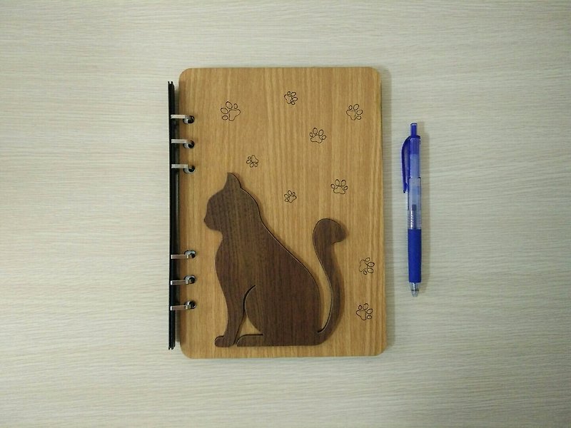 [Teacher’s Day Gift] A5 two-leaf 6-hole notebook─three-dimensional veneer cat silhouette - สมุดบันทึก/สมุดปฏิทิน - ไม้ สีนำ้ตาล