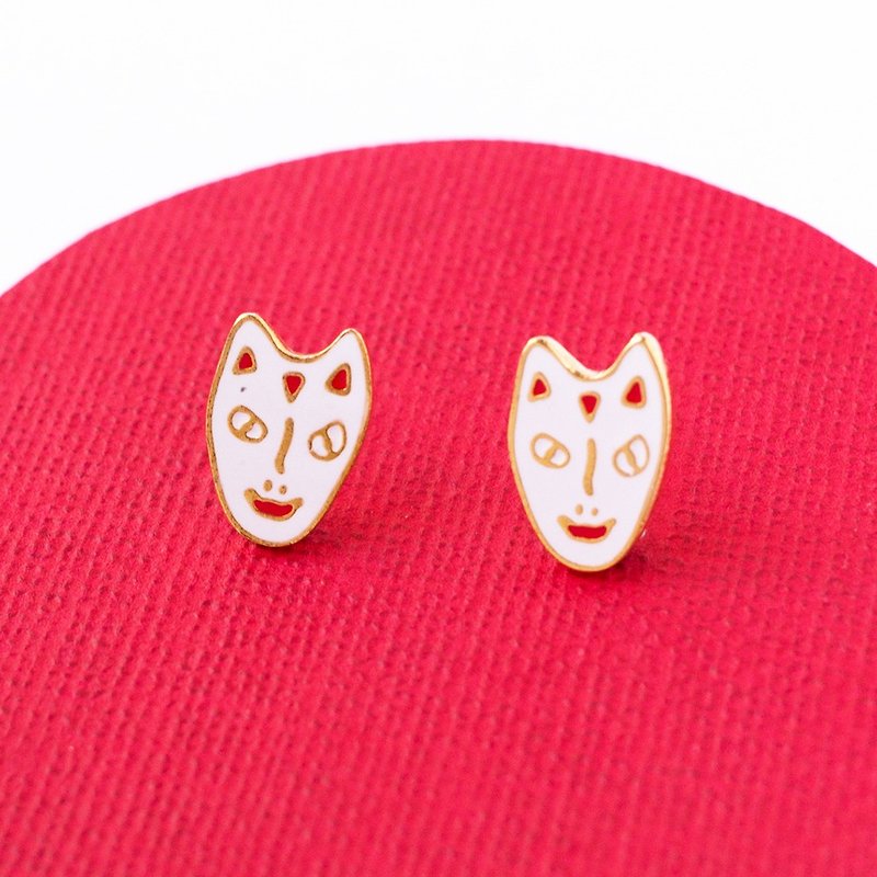 Fox Noodle Japanese Culture Earrings - ต่างหู - วัตถุเคลือบ ขาว