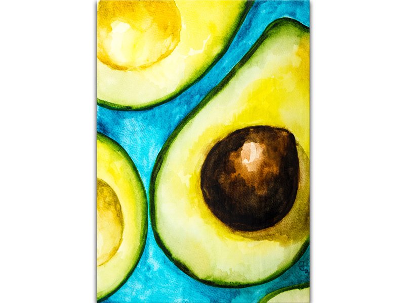 Avocado Painting Kitchen Food Still Life Original Art Fruit Watercolor Painting - 海報/掛畫/掛布 - 紙 綠色