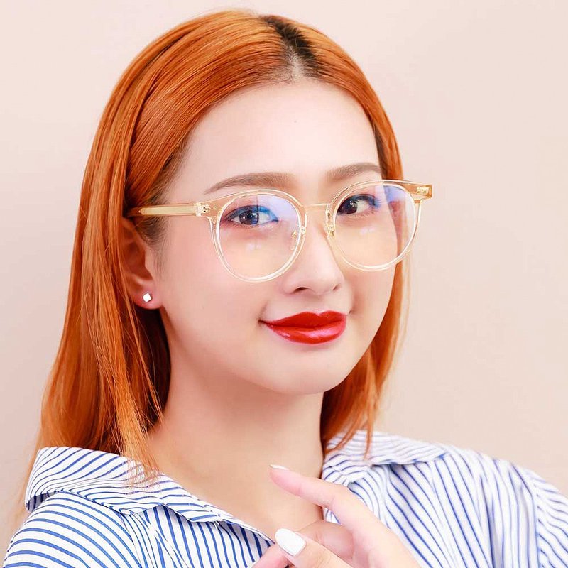 ASLLY plate round frame blue light filter glasses | Translucent orange soda - กรอบแว่นตา - วัสดุอื่นๆ สีส้ม