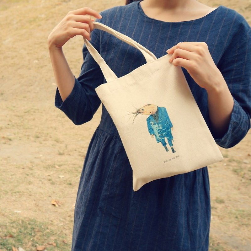 "Illustration of handbag" Nisshin canvas production X non-human fashion show - กระเป๋าถือ - ผ้าฝ้าย/ผ้าลินิน ขาว