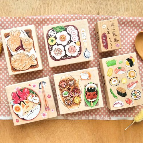 micia 美日手藝館 日式食堂彩色楓木印章組 6顆