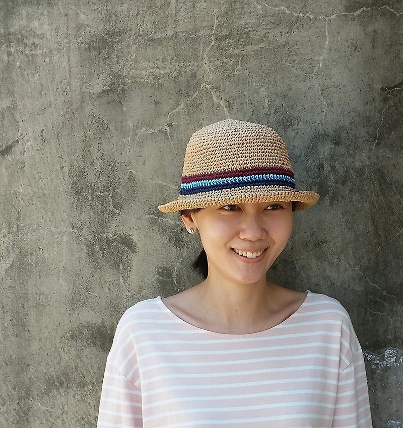 Straw hat - warm linen color - หมวก - กระดาษ 