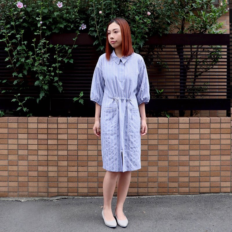 Womenswear blue white striped one piece shirt dress - One Piece Dresses - Other Materials Blue