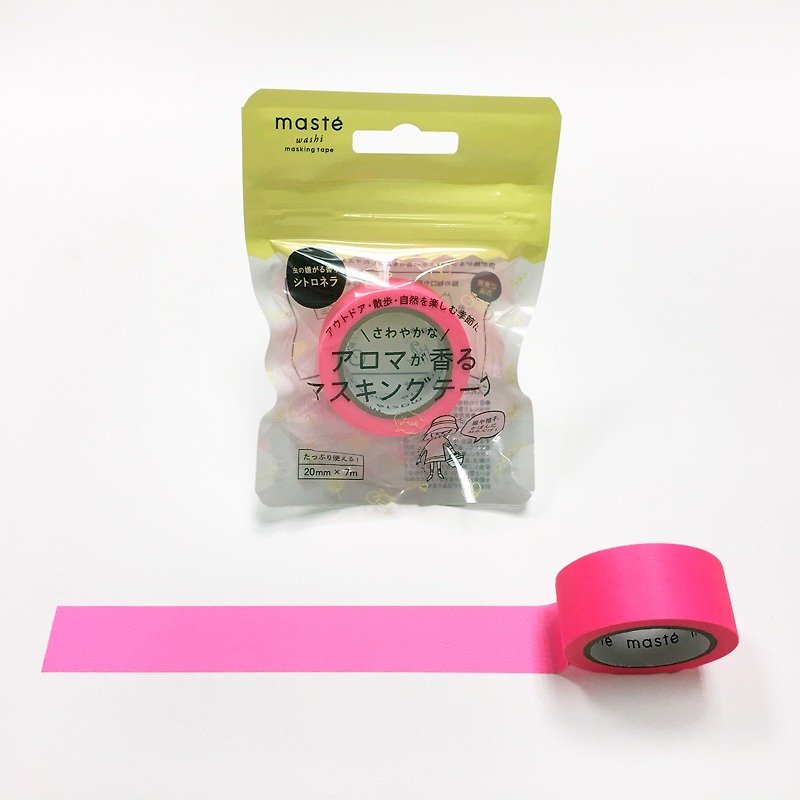 maste 香茅味 香氛和紙膠帶【素色螢光粉 (MST-FA01-PK)】 - 紙膠帶 - 紙 粉紅色