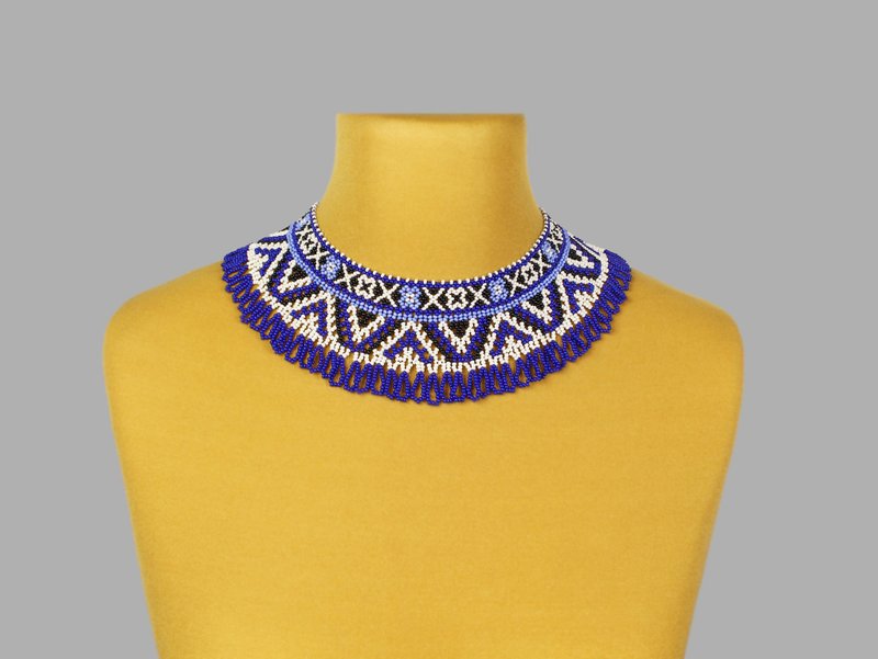 Beaded bib necklace statement accessories for women - Necklaces - Glass Blue