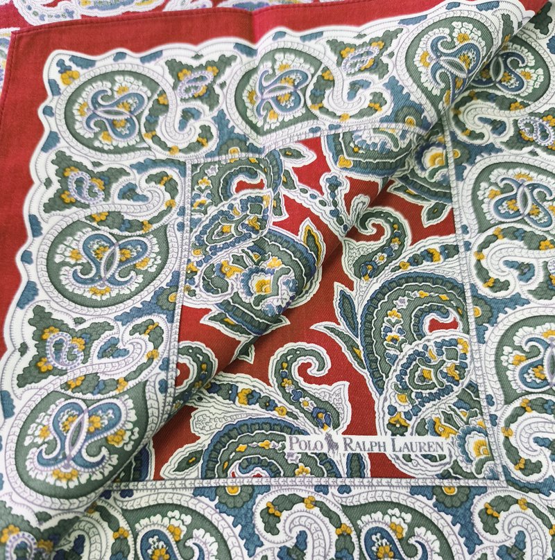 Polo Ralph Lauren Vintage Handkerchief Motif Paisley Floral 20.5 x 20.5 inches - ผ้าเช็ดหน้า - ผ้าฝ้าย/ผ้าลินิน สีแดง