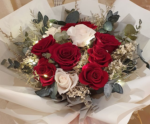 Red and White Eternal Rose Bouquet, Forever Flower Bouquet