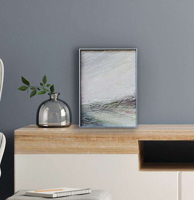 Small abstract painting from the artist, framed green-brown landscape - 壁貼/牆壁裝飾 - 壓克力 多色