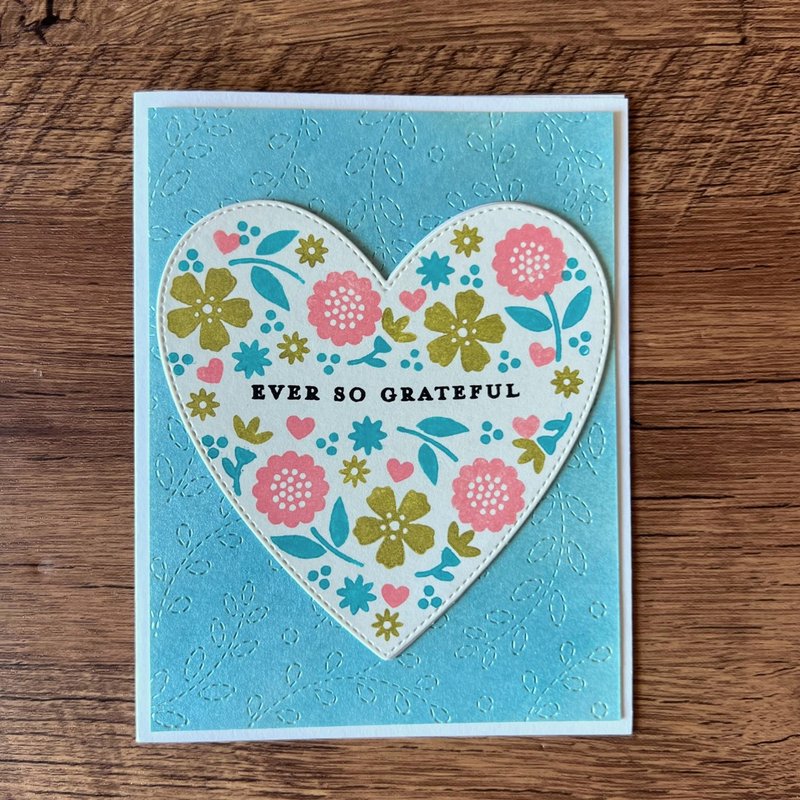 EVER SO GRATEFUL flower herated  Hand-Painted  Watercolour Turquoise Branches Th - Cards & Postcards - Paper Blue