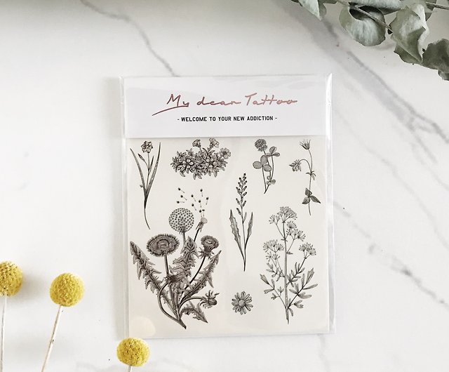花のライン タトゥーステッカーに2タトゥーステッカー花と植物手描きの花と植物 ショップ My Dear Tattoo タトゥーシール Pinkoi