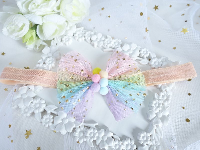 七彩漸變網紗 嬰兒寶寶頭帶 髮帶  Baby Headband - 嬰兒帽子/髮帶 - 其他材質 