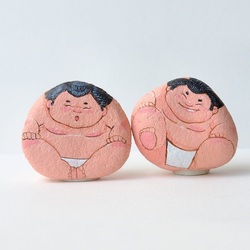 Little Sumo doll, Stone Art Paint by Acrylic Colour. - Stuffed Dolls & Figurines - Stone White