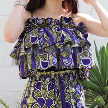 キャミソール 「moyan ecri」アフリカファブリック使用フリルキャミVorume frill multiway cami Bustier アフリカ」に該当するレディースのキャミソールファッション通販