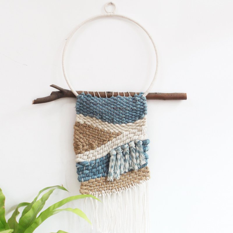 Indigo手工編織藍染掛毯wall hanging - 壁貼/牆壁裝飾 - 棉．麻 藍色