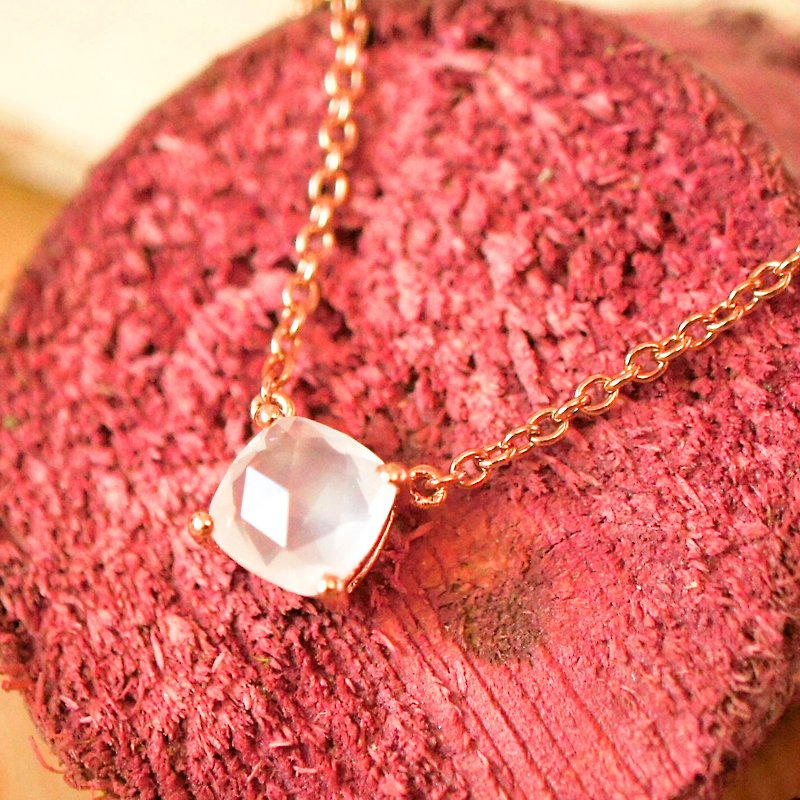 ELEVATION - 6mm Cushion Rose Cut Faceted Rose Quartz 18K Rose Gold Plated Silver Necklace - Collar Necklaces - Gemstone Pink
