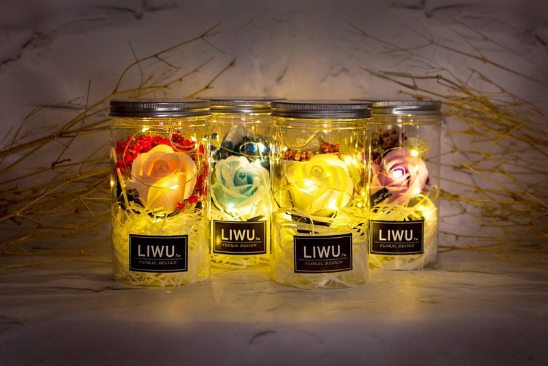 LIWU凡爾賽花園 滿天星 乾燥花罐 (發光瓶4色可挑 附提袋及小卡) - 乾燥花/永生花 - 植物．花 多色