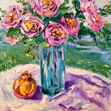 花模様の抽象的な絵画、大、中、小の花柄が織り成す華やかさの絵画 谷正也 オーダーメイド 絵画 (F30号・縦73cm×横91cm×厚さ3cm