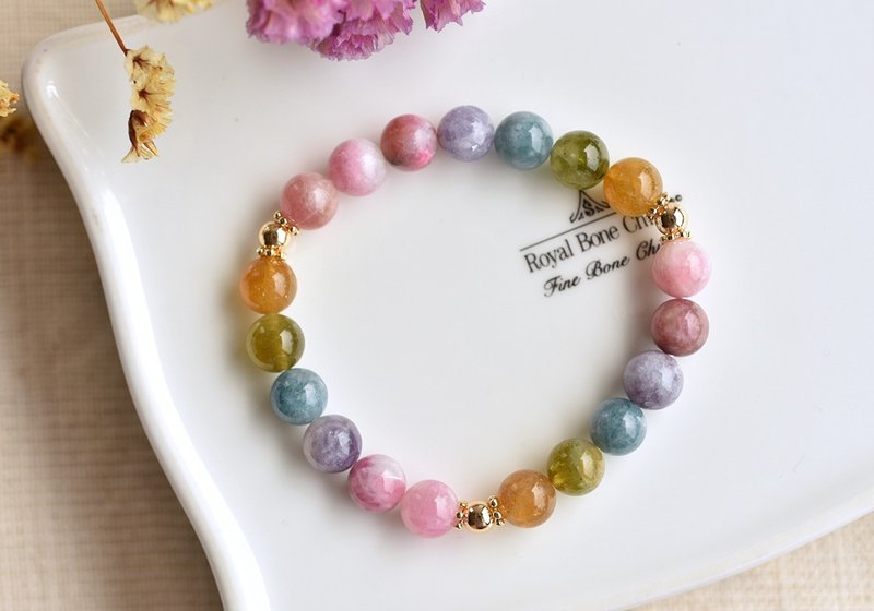 Pastel Rainbow Tourmaline Bronze Plated Crystal Bracelet - Bracelets - Crystal Multicolor