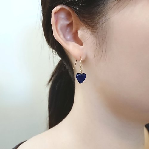 Joyce Wu Handmade Jewelry 頂級皇家藍 心形蘇打石 14K GF 包金耳環