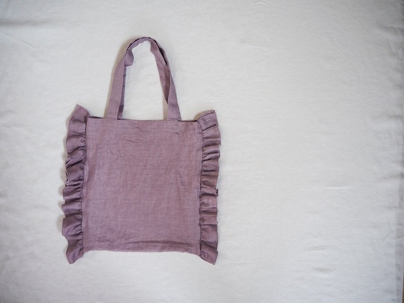 Pre-order Linen frill tote bag / PINK - Handbags & Totes - Cotton & Hemp Pink